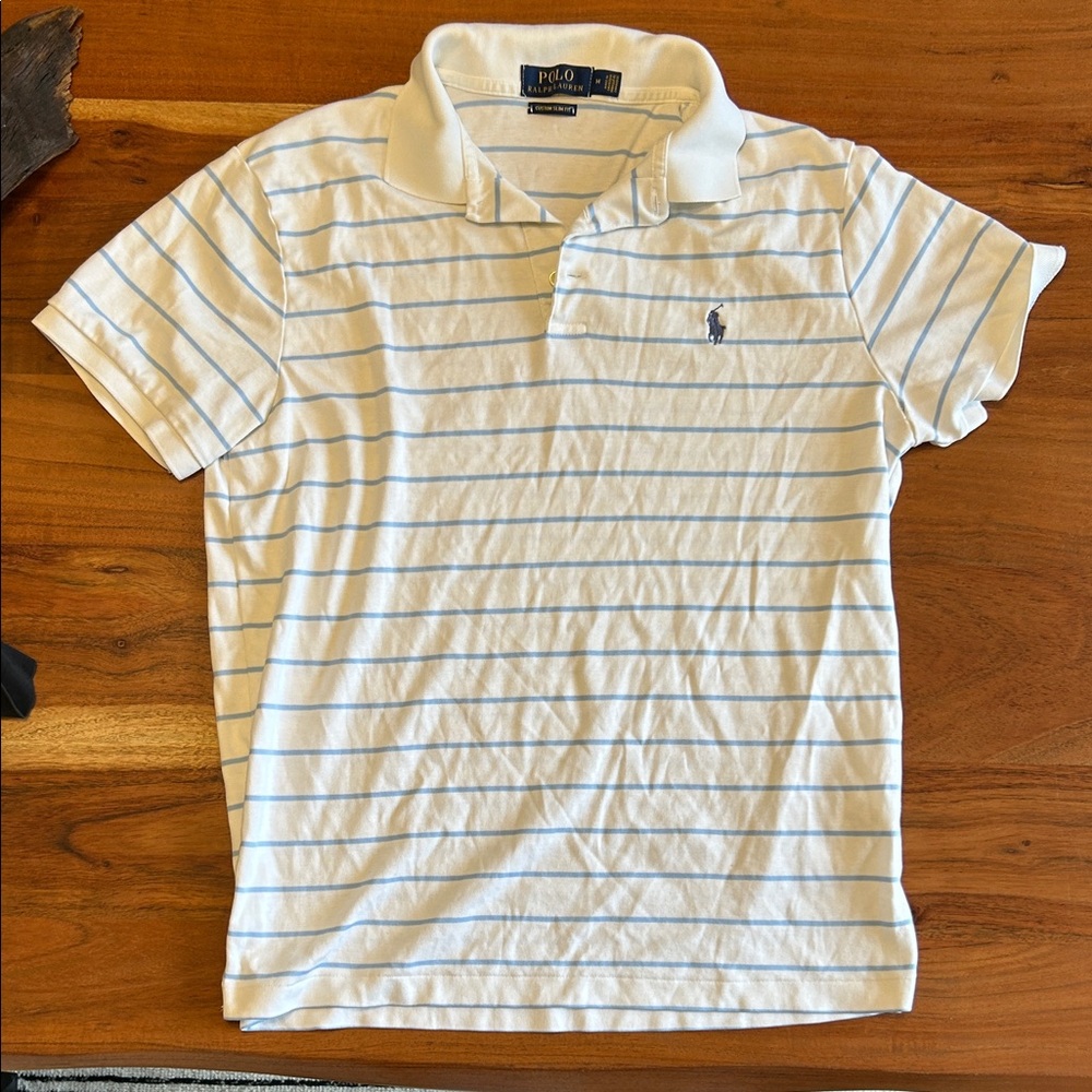 Polo by Ralph Lauren Men's White Polo with Blue Stripes